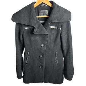 Mackage Leather Trim Wool Cashmere Blend Coat Black Size S